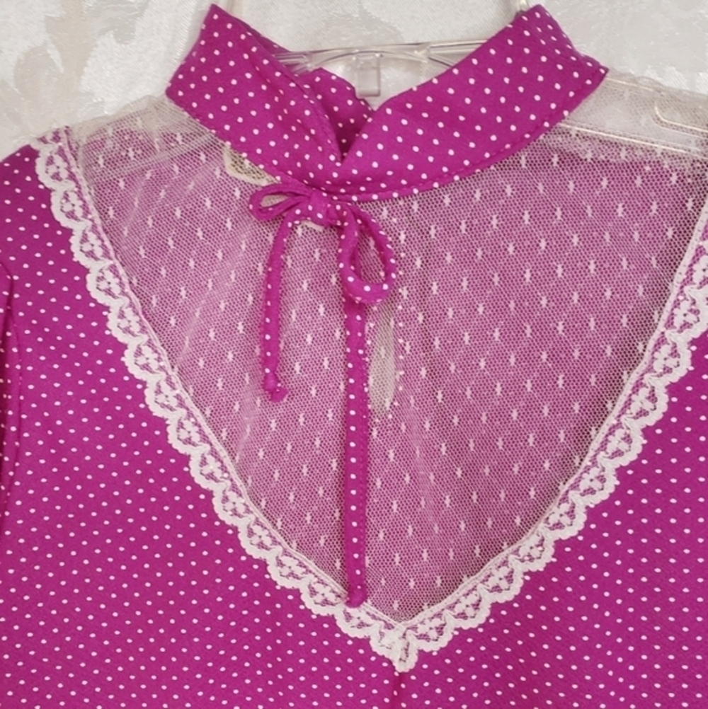 1970s‎ Vintage Hot pink Polka Dot Top - Picture 2 of 7